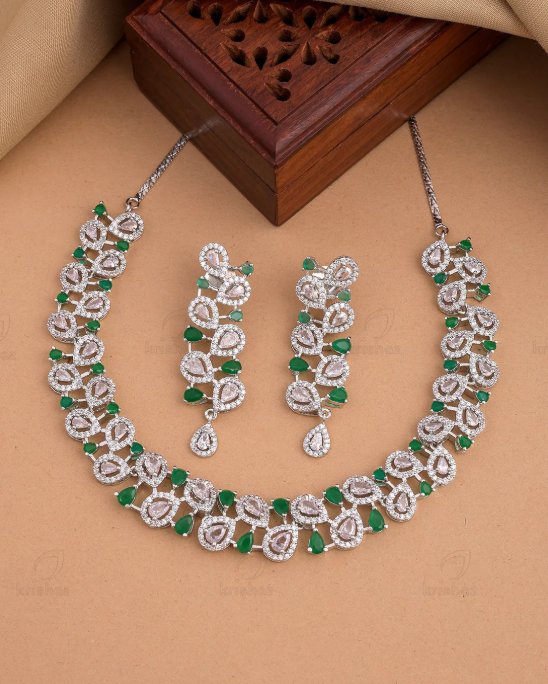 Rhodium Plated CZ Necklace Set