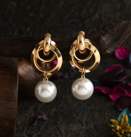 Dual Loop Pearl Drop Earrings