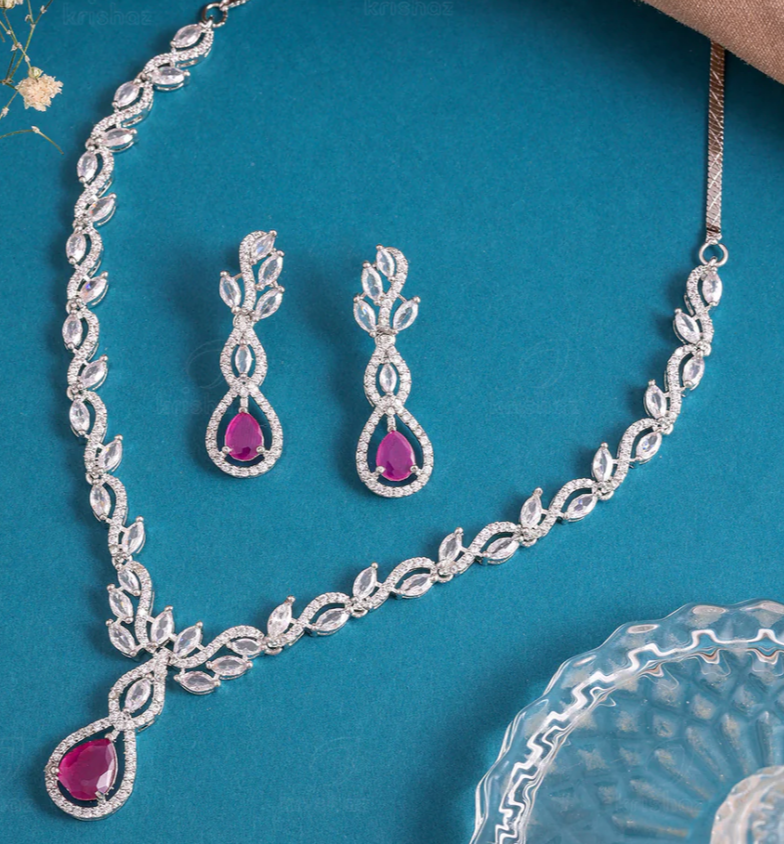 Pink Stone AD Necklace Set